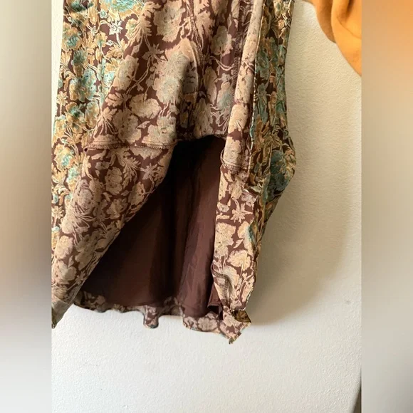 Vintage Banana Republic Silk Floral Midi Skirt Brown Blue Boho Size 6 - Picture 6 of 10